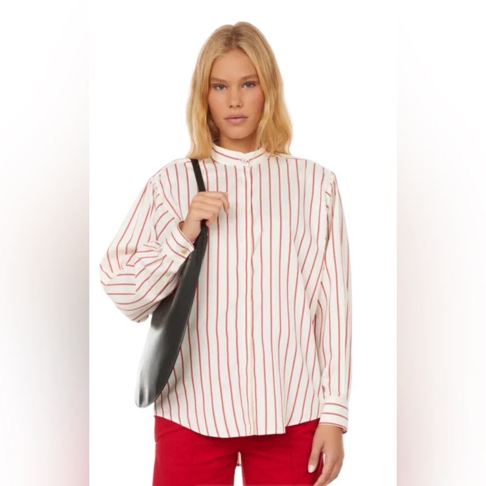 Maje Silk Blouse Office Striped Silk Shirt Parisian Style Quiet Luxury Top